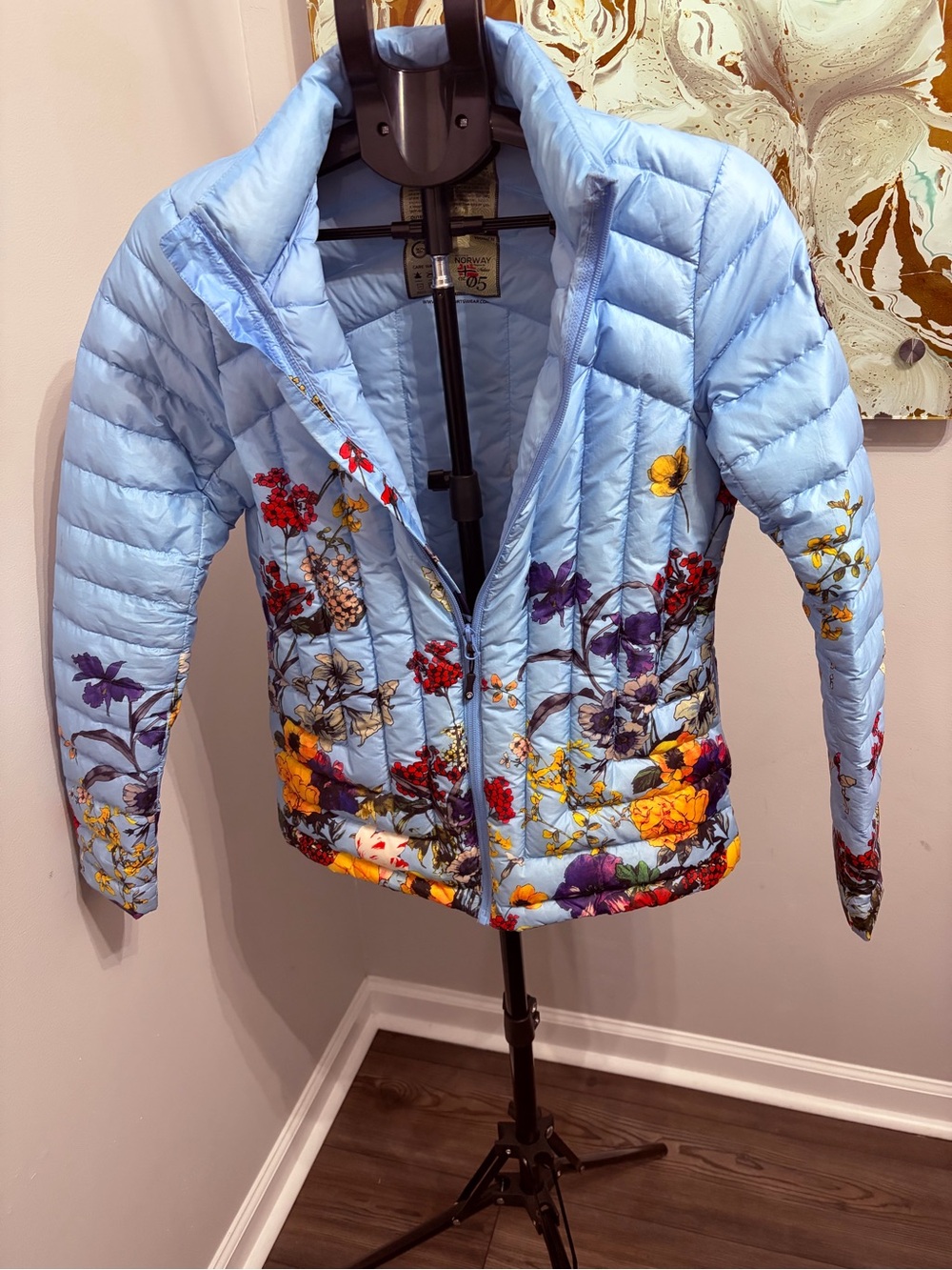 Rokk Norway Floral Ultra-Lightweight Down Puffer Jacket - Women's Size S - Picture 3 of 4